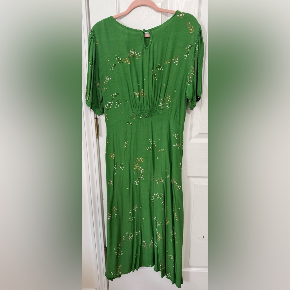 Faithfull The Brand Green Floral Midi Dress Size Large - Picture 2 of 9